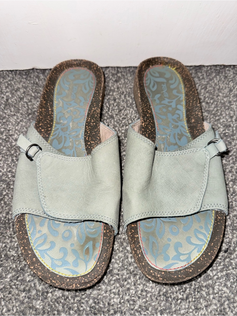 Teva Women's Ventura Slide Sandals In Blue Size 9 Faux Cork Soles - Picture 3 of 10